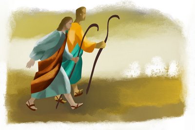 Jesus e discípulos caminhando
